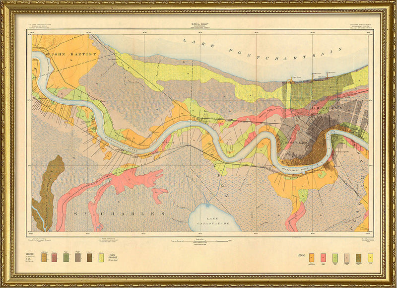 Vintage Geological map of New Orleans and the Mississippi
