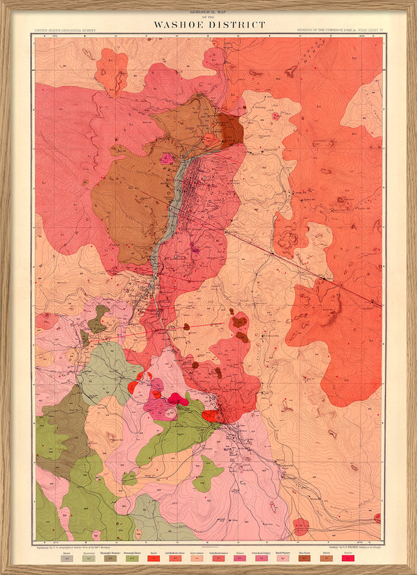 Vintage Geological map of Washoe Mining District, Nevada