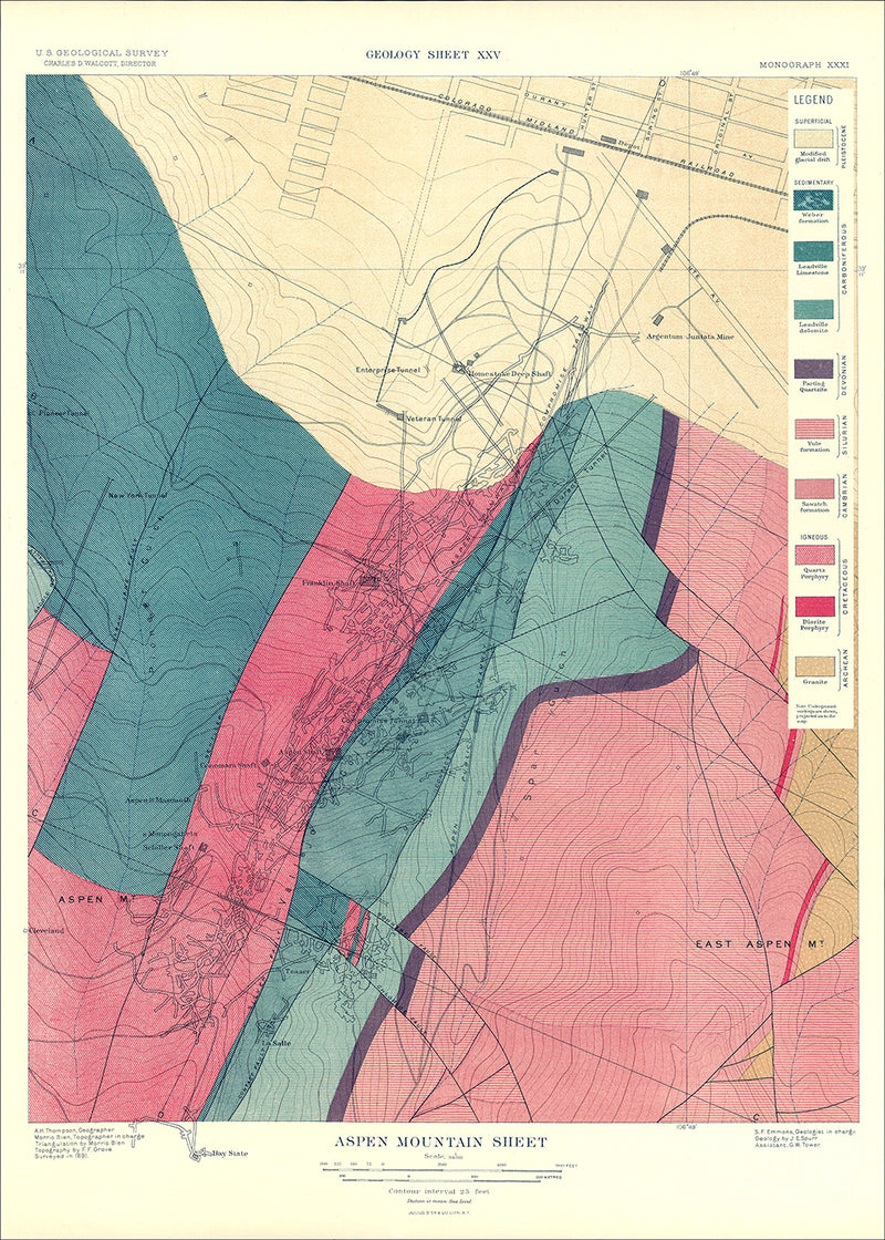 Vintage Geological map of Aspen, Colorado #1