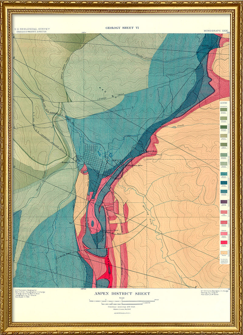 Vintage Geological map of Aspen, Colorado #2