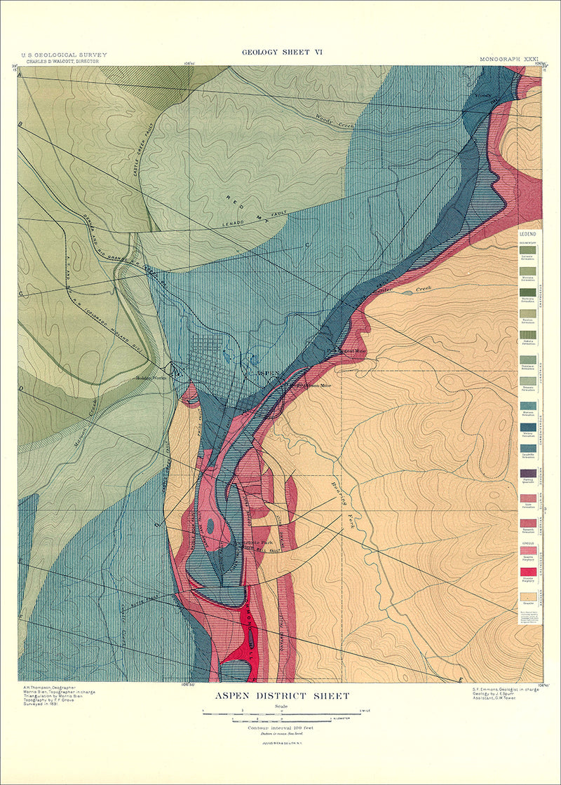 Vintage Geological map of Aspen, Colorado #2