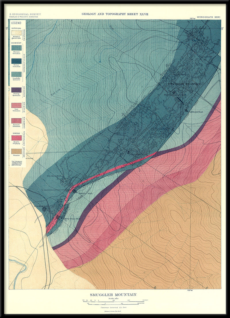 Vintage Geological map of Smuggler Mountain