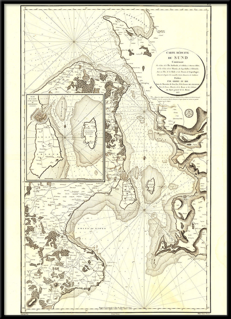 Carte Reduite Du Sund - Vintage Nautical Chart of Øresund