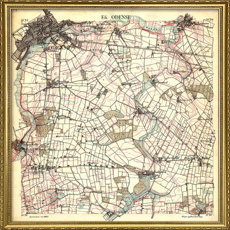 Vintage City map of Odense & suburbs