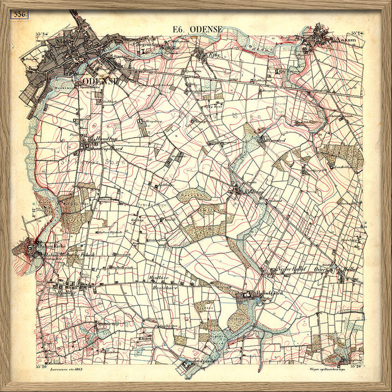 Vintage City map of Odense & suburbs