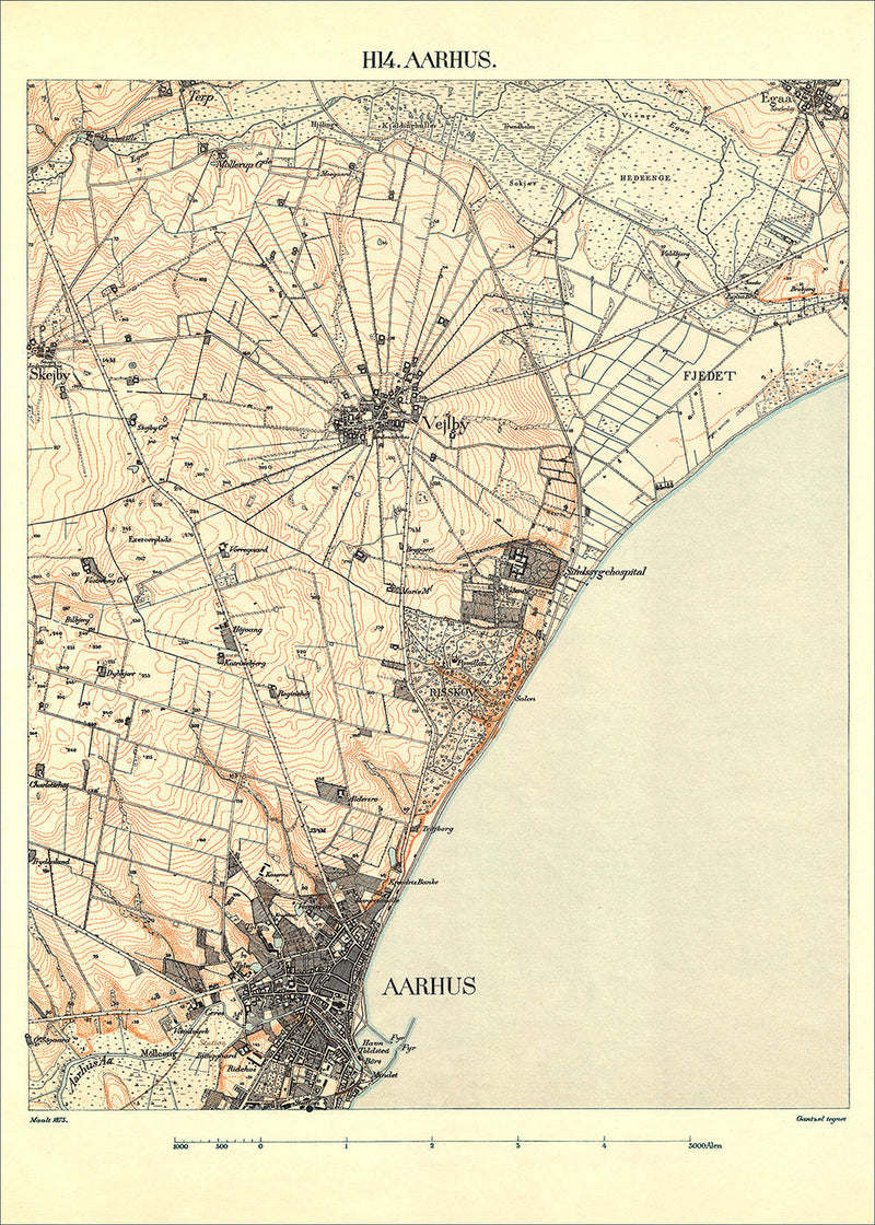 Vintage City Map of Aarhus, Denmark