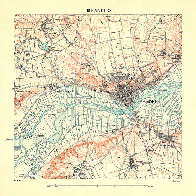 Vintage City Map of Randers, Denmark