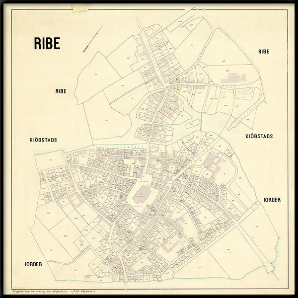 Vintage city map of Ribe, Denmark