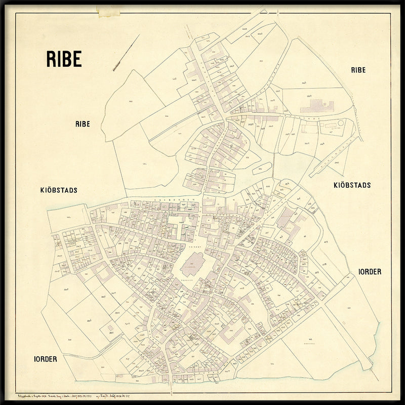 Vintage city map of Ribe, Denmark