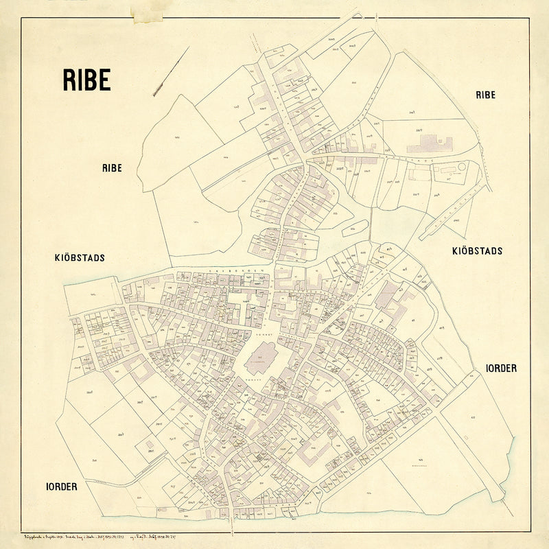 Vintage city map of Ribe, Denmark
