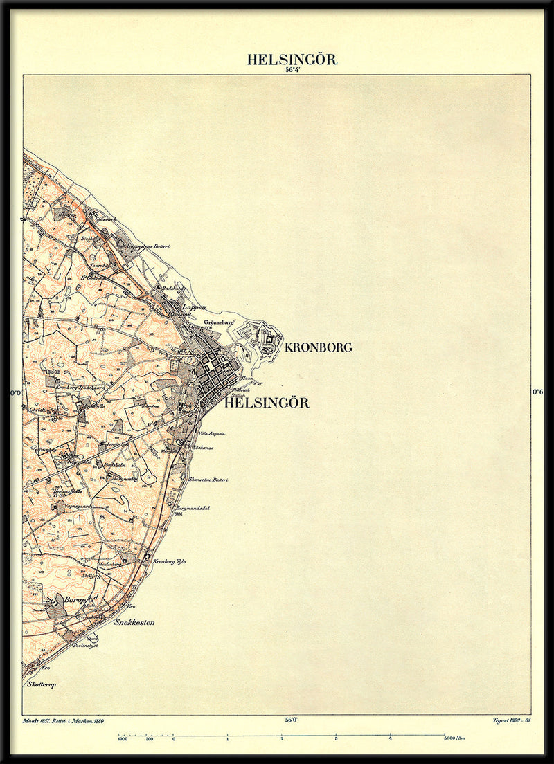 Vintage City Map of Elsinore, Denmark