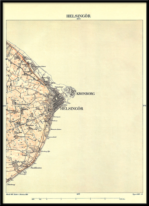 Vintage City Map of Elsinore, Denmark