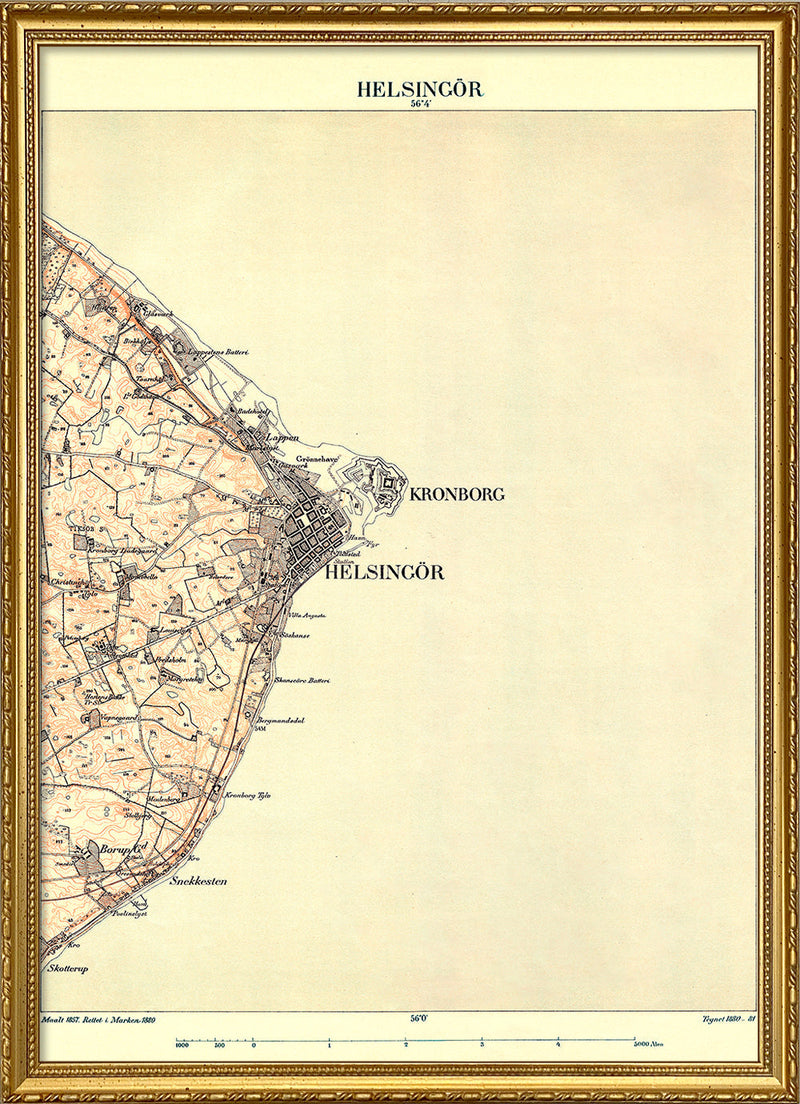 Vintage City Map of Elsinore, Denmark