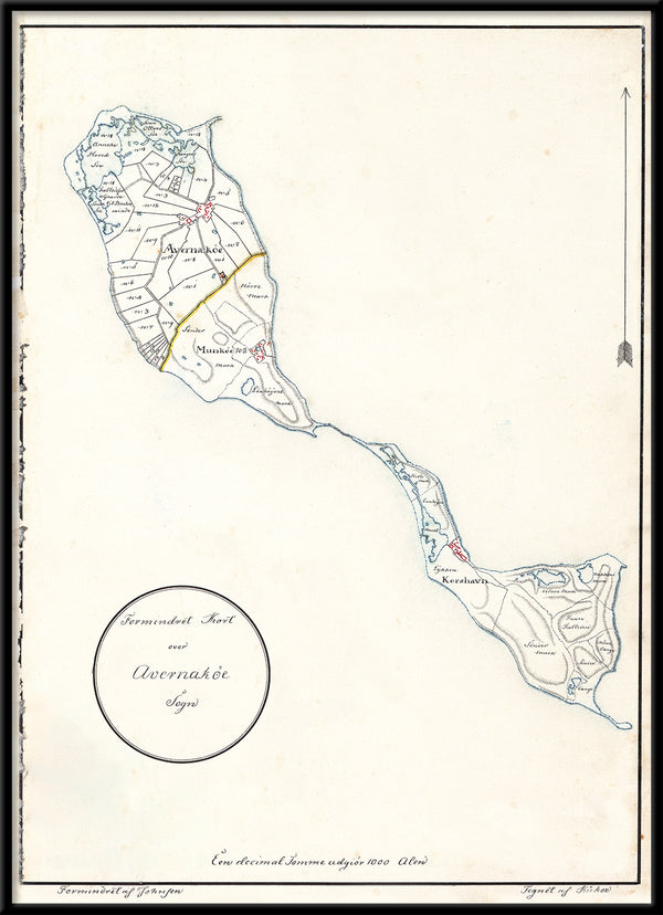 Vintage Map of Avernakø, Denmark