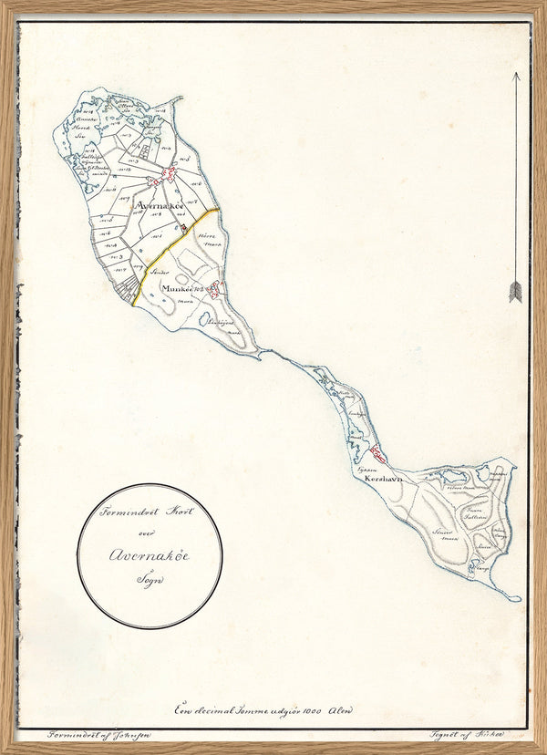 Vintage Map of Avernakø, Denmark