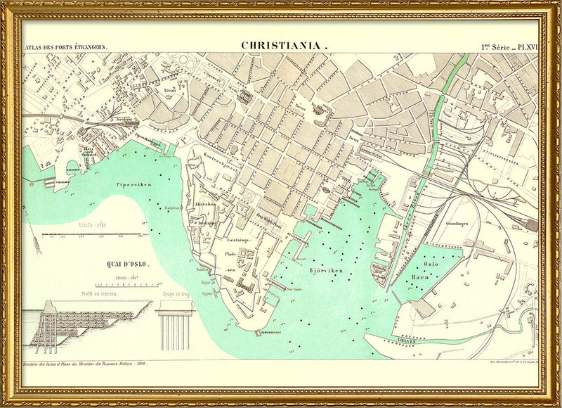 Vintage map of Christiania (Oslo)