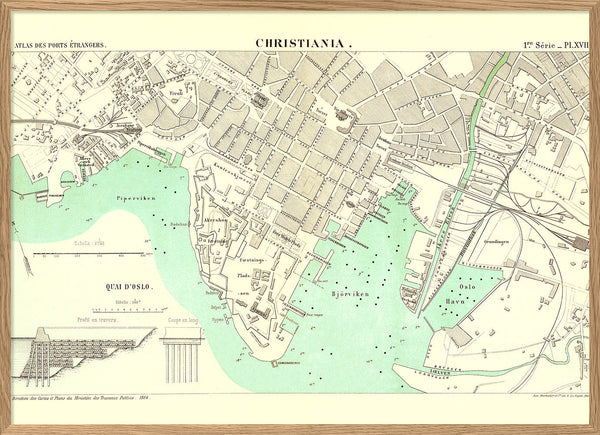 Vintage map of Christiania (Oslo)