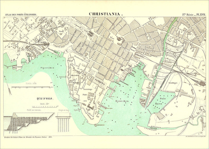 Vintage map of Christiania (Oslo)