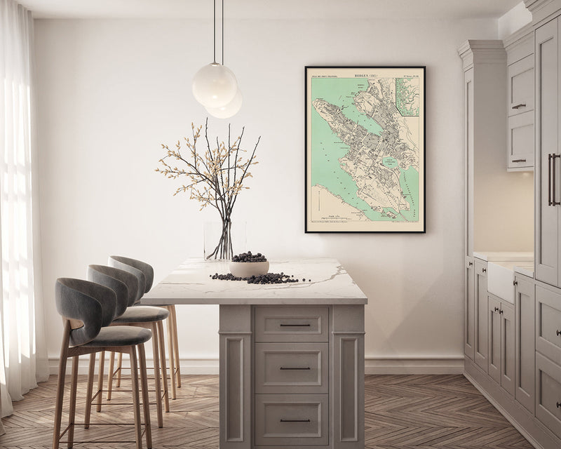 Vintage map of Bergen, Norway