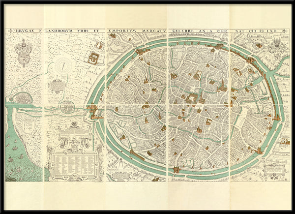 Medieval City map of Brugge, Belgium