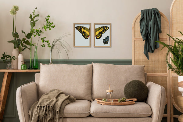 Yellow dotted Butterfly Left. Mini Print