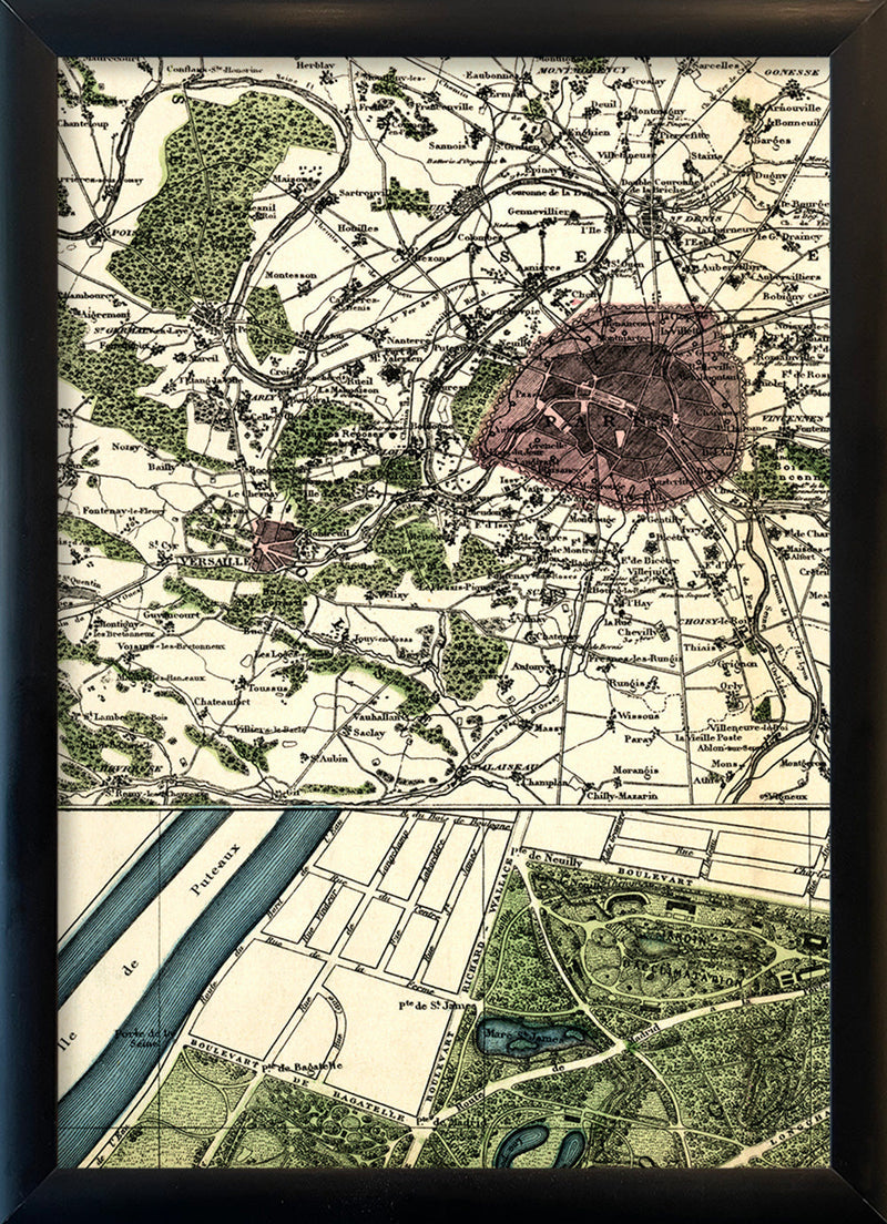 Map of Paris Versailles Close Up. Mini Print