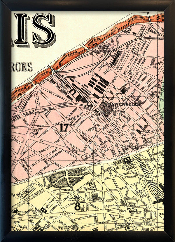 Map of Paris 17th Arrondissement Close Up. Mini Print