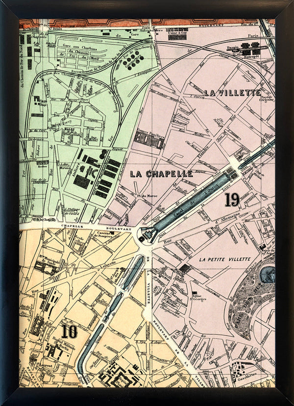 Map of Paris 10th and 19th Arrondissement Close Up. Mini Print