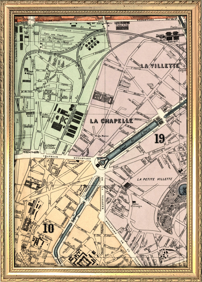 Map of Paris 10th and 19th Arrondissement Close Up. Mini Print