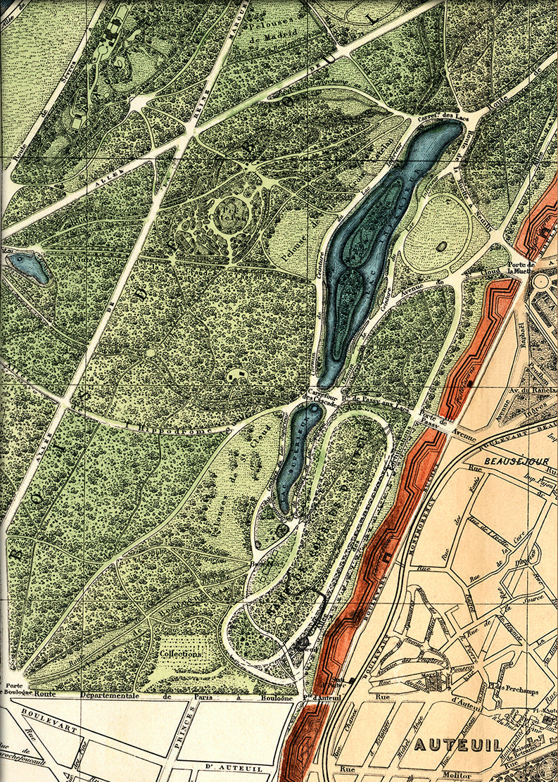 Map of Paris Carrefour des Cascades Close Up. Mini Print