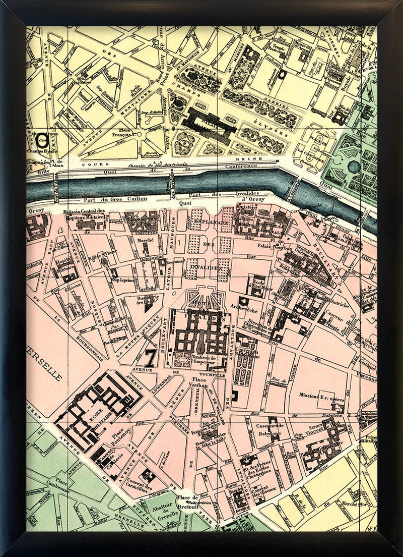 Map of Paris 7th Arrondissement Close Up. Mini Print