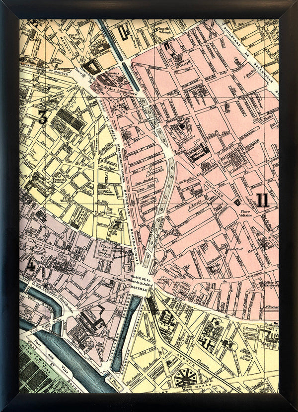 Map of Paris Place de la Bastille Close Up. Mini Print