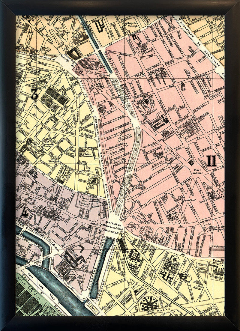 Map of Paris Place de la Bastille Close Up. Mini Print