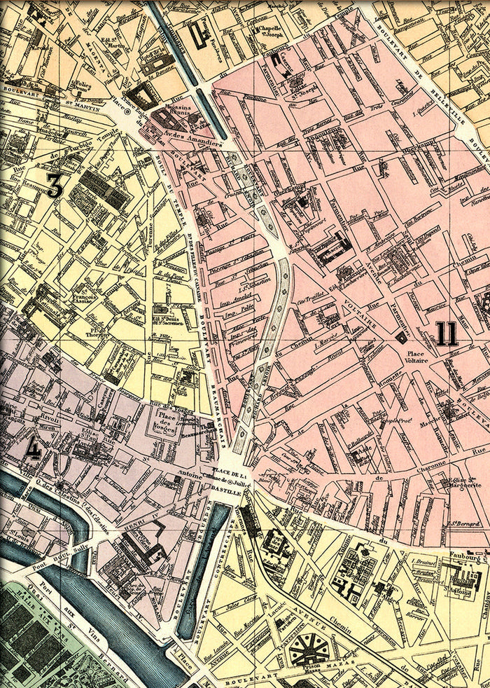 Map of Paris Place de la Bastille Close Up. Mini Print – The
