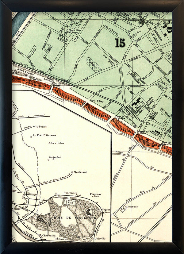 Map of Paris 15th Arrondissement Close Up. Mini Print