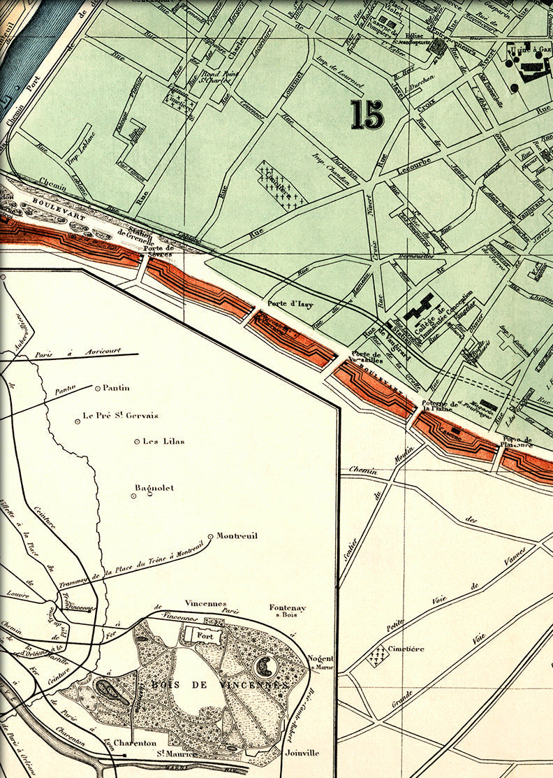 Map of Paris 15th Arrondissement Close Up. Mini Print