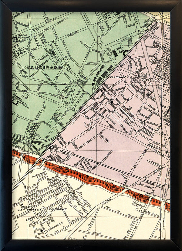 Map of Paris and Vaugirard Close Up. Mini Print