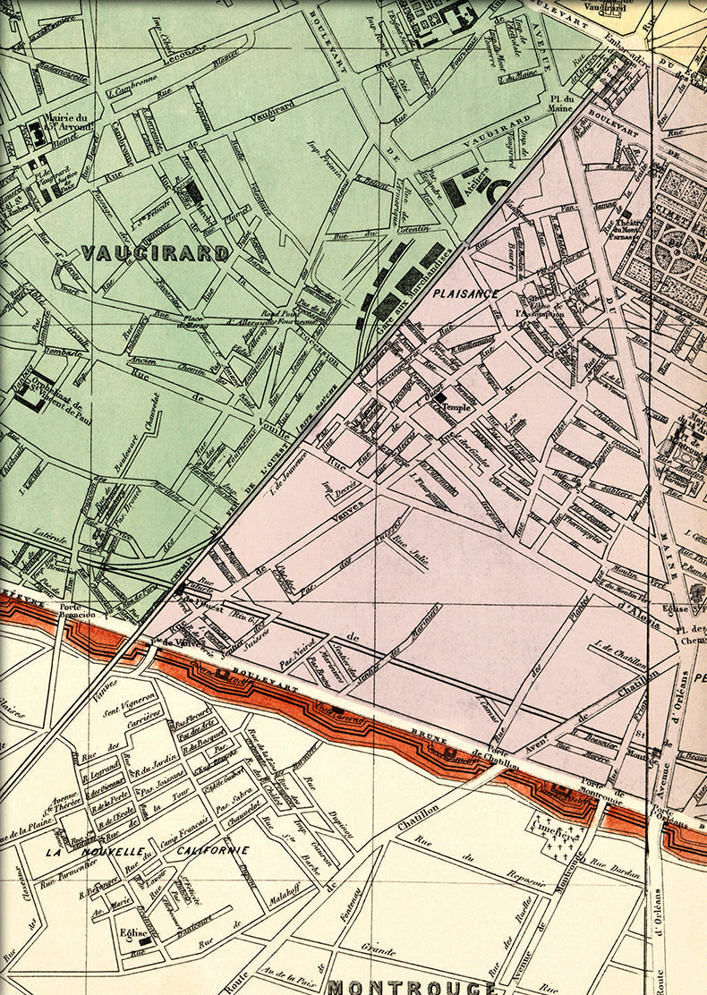 Map of Paris and Vaugirard Close Up. Mini Print