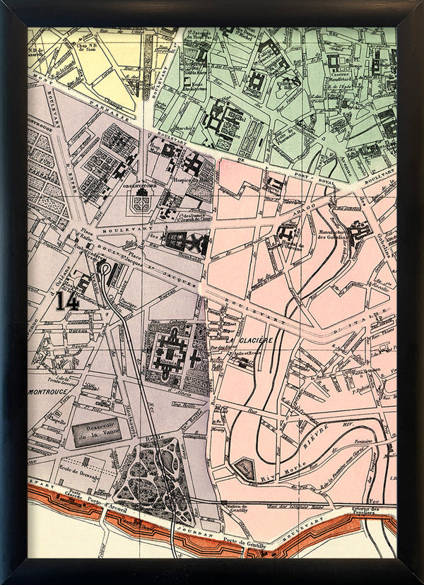 Map of Paris 14th Arrondissement Close Up. Mini Print