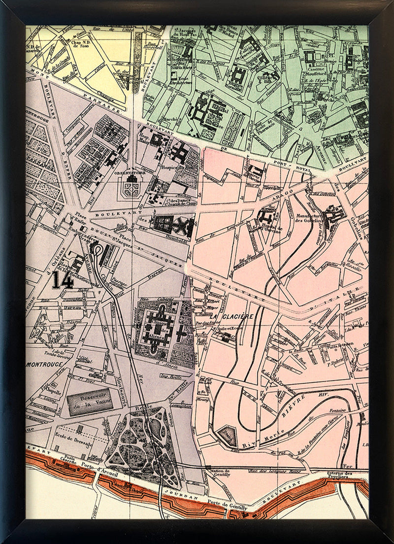 Map of Paris 14th Arrondissement Close Up. Mini Print