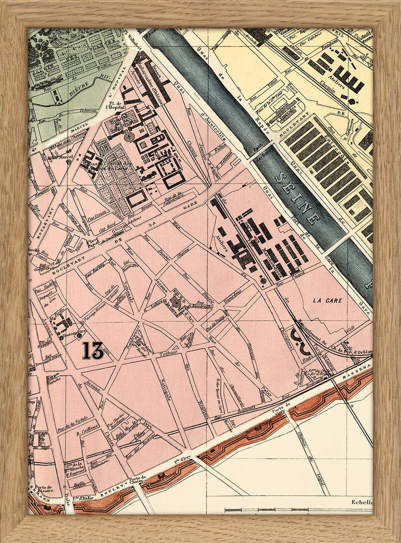 Map of Paris 13th Arrondissement Close Up. Mini Print