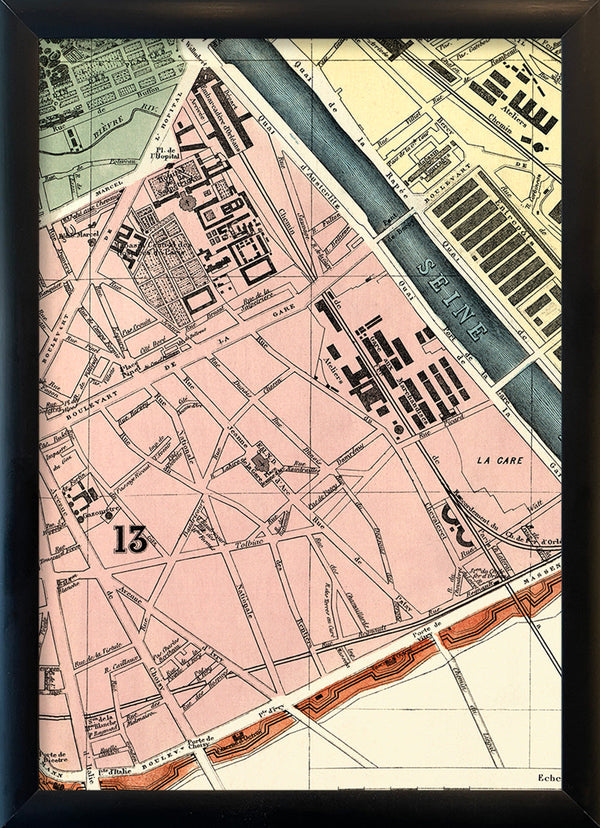 Map of Paris 13th Arrondissement Close Up. Mini Print