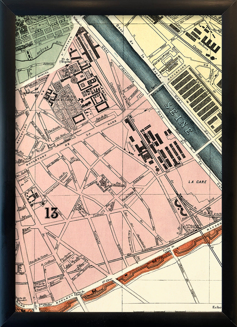 Map of Paris 13th Arrondissement Close Up. Mini Print