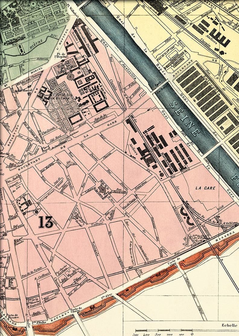 Map of Paris 13th Arrondissement Close Up. Mini Print