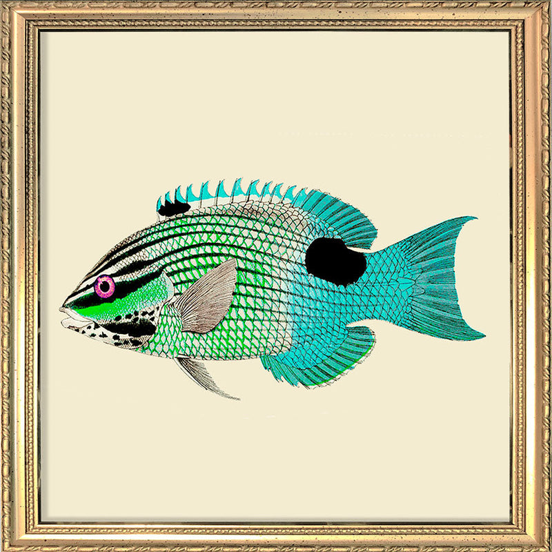 Turquoise and neon green fish. Mini Print