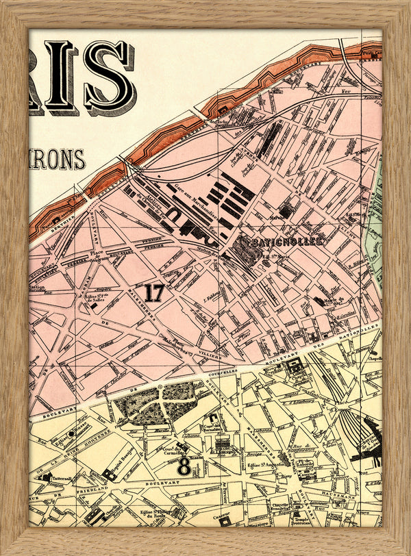 Map of Paris 17th Arrondissement Close Up. Mini Print