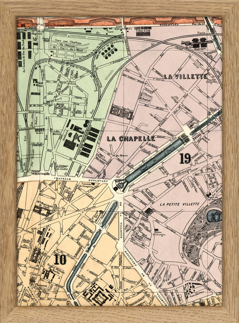 Map of Paris 10th and 19th Arrondissement Close Up. Mini Print
