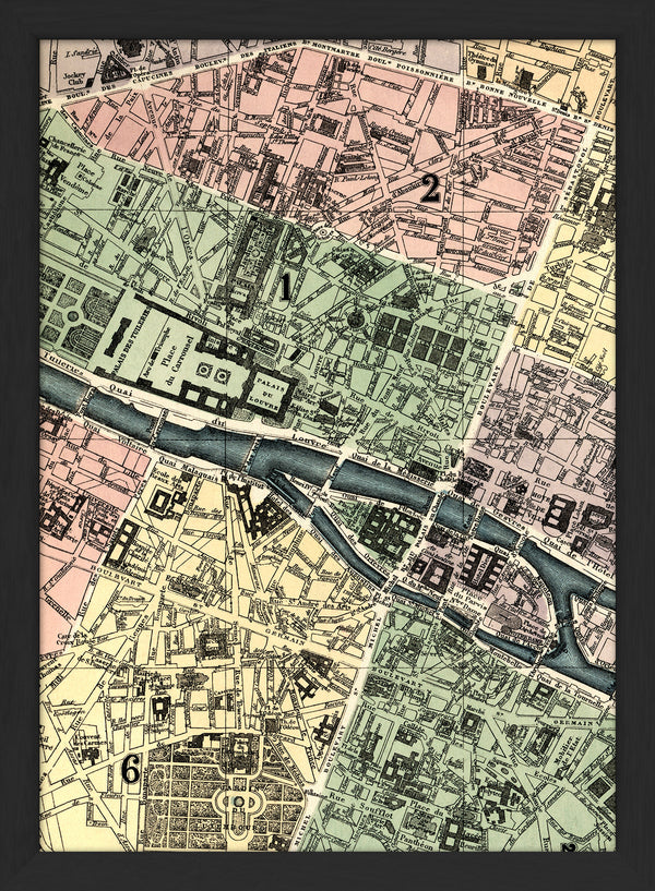Map of Paris 1st, 2nd and 6th Arrondissement Close Up. Mini Print