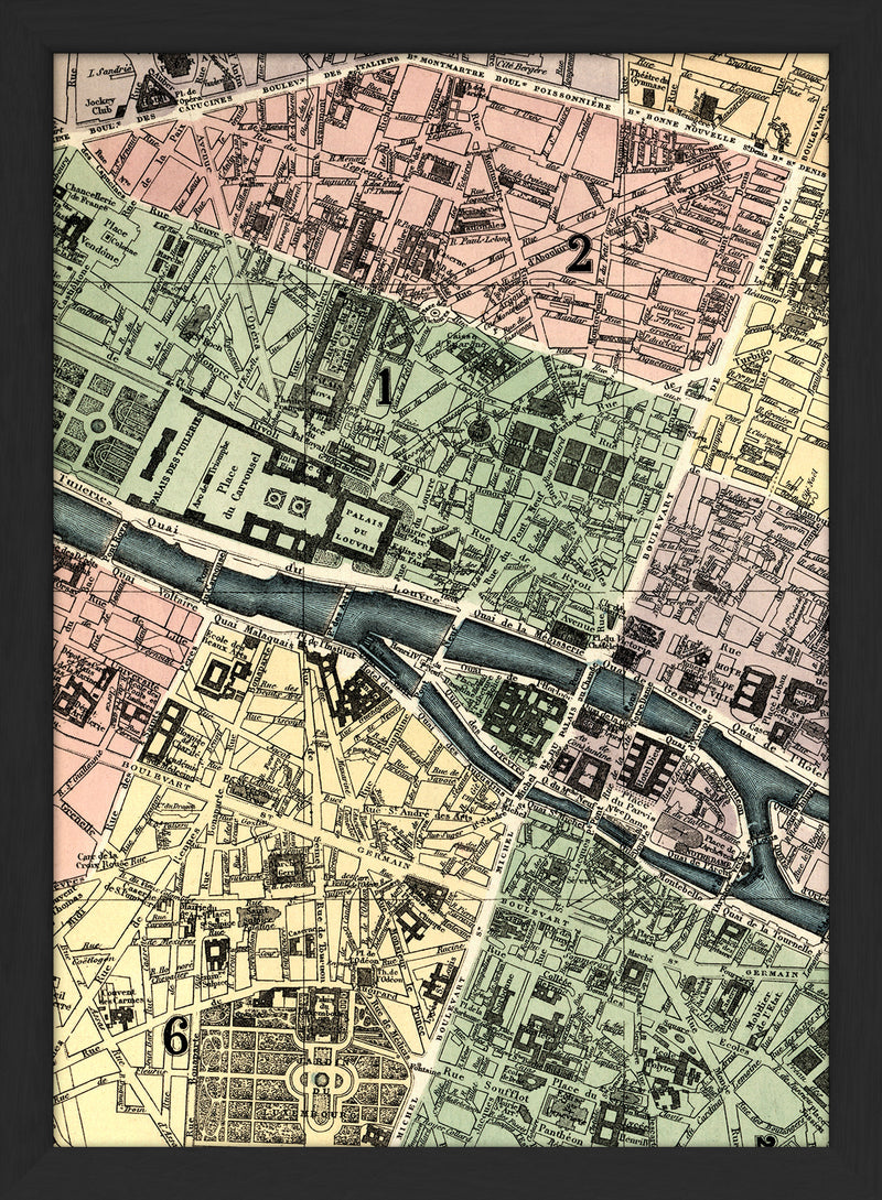 Map of Paris 1st, 2nd and 6th Arrondissement Close Up. Mini Print