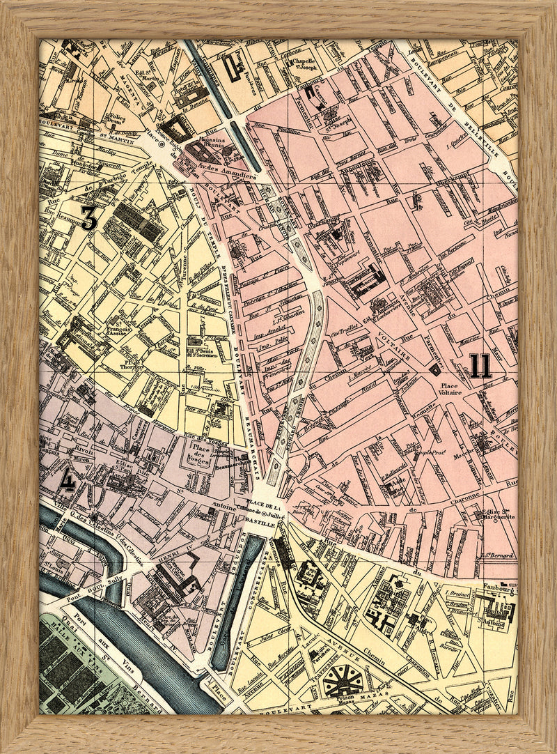 Map of Paris Place de la Bastille Close Up. Mini Print